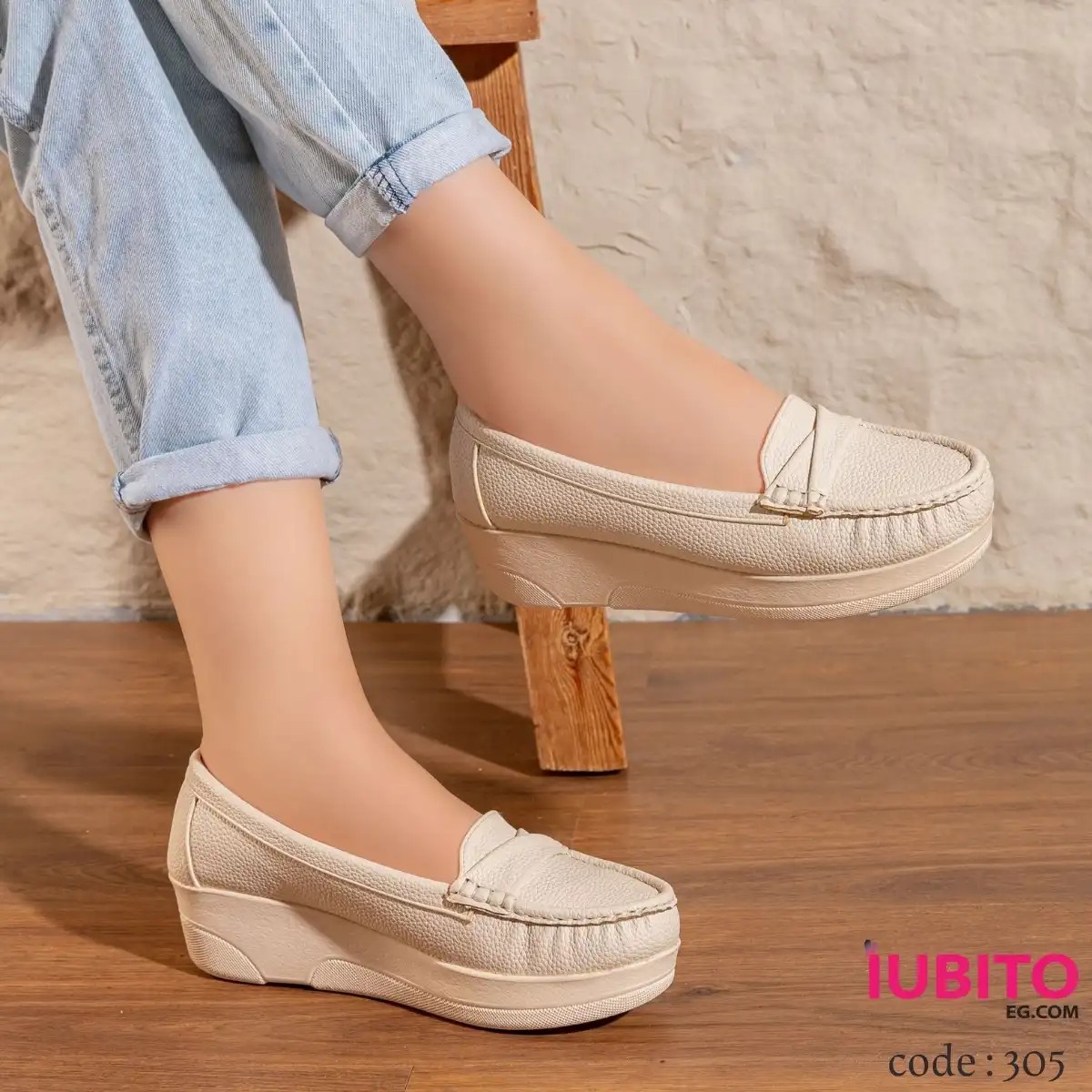 Women's shoes, 5 cm heel - beige - code (305)